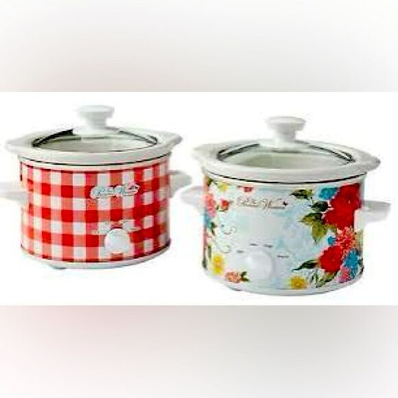 🦋 New Pioneer Woman (1) Sweet Rose & (1) Gingham 1.5-Qt MINI Slow Cookers - Picture 3 of 5